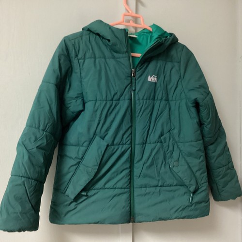 REI Co-Op Puffer Lightweight Jacket Youth Kids Size M / 10-12 Green Hooded Full - Picture 2 of 17