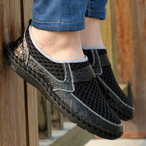 Mens Leather Casual Loafers Breathable Driving Moccasins Slip On Mesh Shoes Size - Picture 11 of 37
