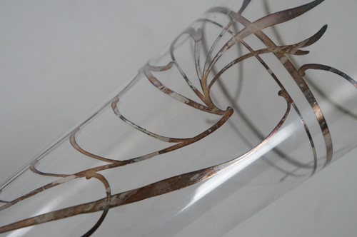 Antique Art Nouveau Clear Glass Sterling Silver Overlay Flared Beer Mug Vase 9" - Picture 11 of 12