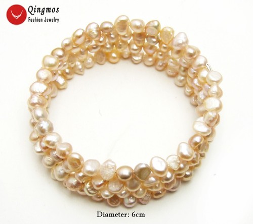 4-5mm Purple Baroque Pearl Steel Wire Wrap Bracelet for Women Jewelry 28‘’ br452 - Picture 3 of 6