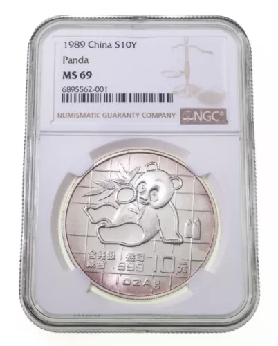 1989 China S10Y Silver Panda Graded by NGC as MS-69