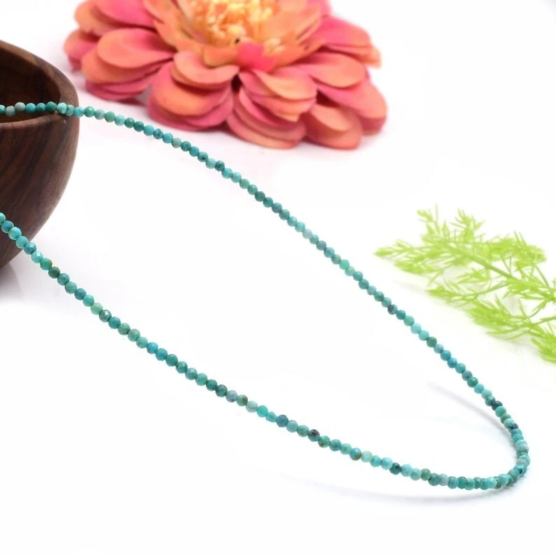 A+ Blau Türkis Facettierte Runde Edelstein Perlen 2-3 MM Damen Halsband Halsk... - Bild 4 von 4