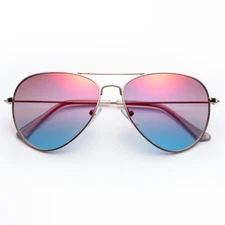2 TONE LENS PINK-BLUE AVIATOR STYLE MEN WOMEN GOLD METAL FRAME SUNGLASSES UVB