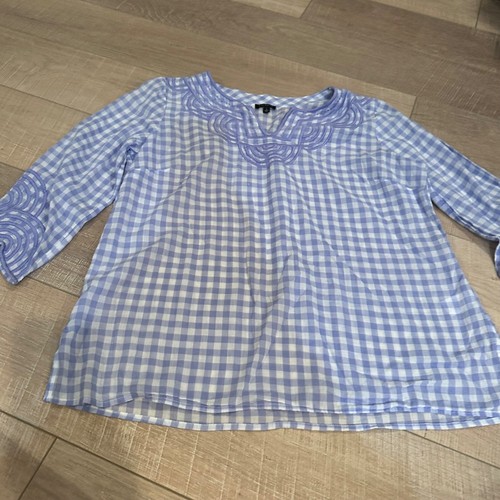 TALBOTS LARGE PURPLE PLAID 3/4 SLEEVE LIGHTWEIGHT SHIRT WOMENS - Picture 3 of 10