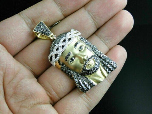 2Ct Round Cut Real Moissanite Jesus Face Charm Pendant 14K In Yellow Gold Plated - Bild 2 von 4