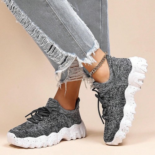 Women's Lace-Up Low Top Sock Sneakers, Breathable Sports Running Shoes - Picture 29 of 66