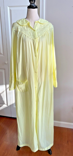 Vintage Nancy King Dessous zitronengelb Nylon Satin Morgenmantel mit Tasche Größe: M