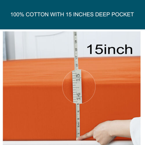Hotel Fitted Sheet with 15" Large Pocket 100% Cotton Fitted Bottom Bed Sheet - Picture 3 of 15
