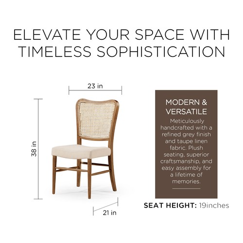 Maven Lane Wood Chair, Antique Natural & Taupe Linen Fabric, Set of 2 (Used) - Picture 5 of 6