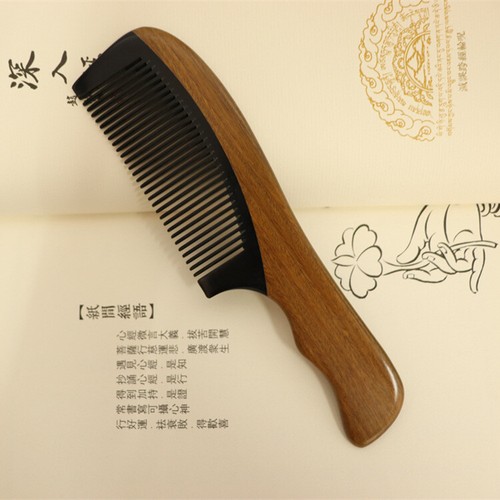 Wood Hair Comb Beard Comb 100% Natural Black Ox Buffalo Horn & Sandalwood Handle - Picture 1 of 5