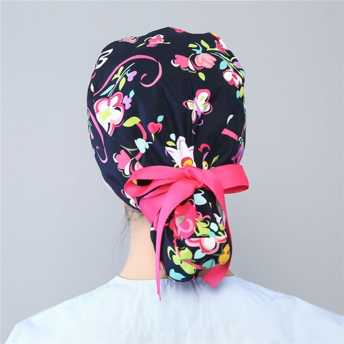 Women's Men Doctor/Nurse Printed Surgical Scrub Hat/Cap Button & Ponytail Pouch - Picture 44 of 128