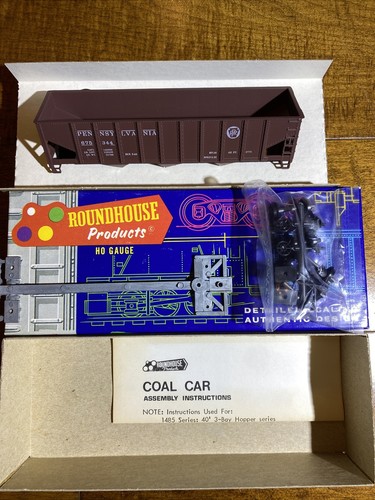 HO SCALE TRAIN. 3-BAY HOPPER KIT. 1488 PENNSYLVANIA. ROUNDHOUSE. Made In USA - Picture 4 of 9