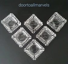 6 Open Salt Cellars Crystal Clear Diamond Cut Glass Square Polished Bottoms