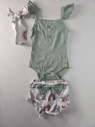 Newborn Baby Girl Outfits Clothes Romper Jumpsuit Bodys Shorts Set New 3 pieces - Picture 2 of 10