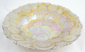 Gold-Iridescent-Circle-Patterned-Scalloped-Edge-Decorative-Bowl
