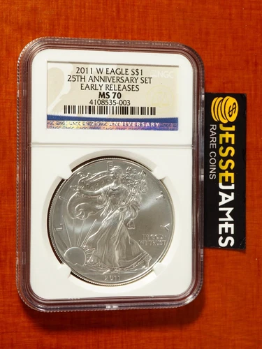 2011 W BURNISHED SILVER EAGLE NGC MS70 EARLY RELEASES FROM 25TH ANNIVERSARY SET