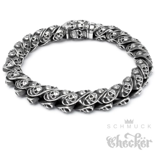 Edelstahl Totenkopf Armband Totenköpfe Skull Armkette massiv Männer Bikerschmuck - Bild 2 von 7