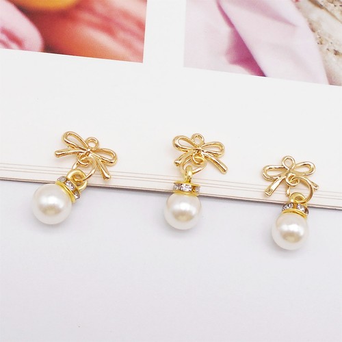10pcs Imitation Pearl Pendant w/ Rhinestone Bow Charm for Jewelry Making 23x13mm - Picture 2 of 6