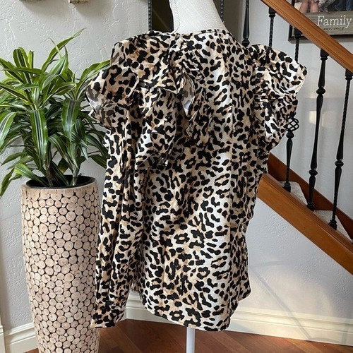 Something Navy Shirts Damen XL Bailey Rüschen Top mit Leopardenmuster Neu mit Etikett - Bild 4 von 9