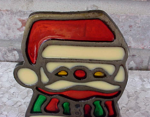 Vintage Stained Glass Santa Votive Tea Light Candle Holder Tiffany Style - Picture 2 of 9