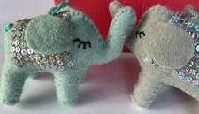 NWT World Market Cost Plus Glittery FELT ELEPHANTOrnament Set of 2