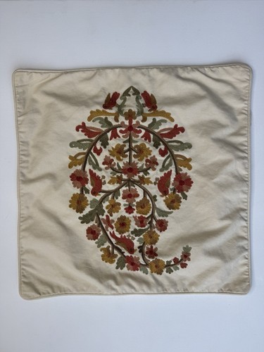 Pottery Barn Crewel Embroidery Floral Pillow Cover 20 X 20 - Picture 3 of 7