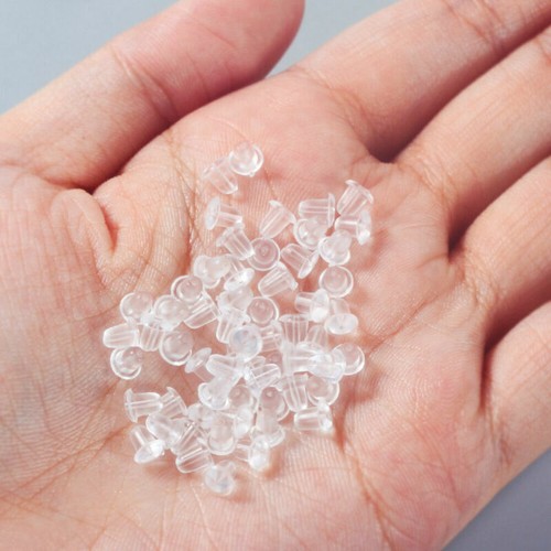 100x Silicone Earring Backs Rubber Earring Backs Stopper Cap Soft Clear Ear Ring - Foto 2 di 12