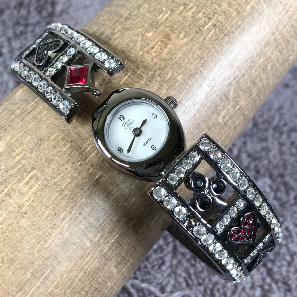 Reloj analógico de cuarzo ovalado pulsera de piedras preciosas brazalete de póker para mujer Suzanne Somers 7" Foto 4 de 4