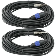 2 Speakon Compatible to 1/4 plug 50ft foot PA DJ pro audio sound speaker cables