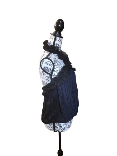 Intermix SZ P Ruffled & Pleated Chiffon Halter Top Blouse In Navy Blue MSRP $330 - Picture 5 of 10