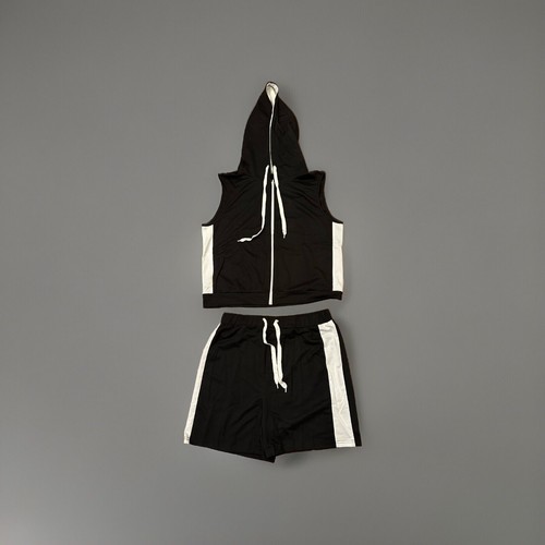 Ciciful Conjunto de Pantalones Cortos Informales con Capucha con Cremallera Negro/Blanco de Dos Piezas - Nuevo Talla L - Imagen 1 de 7