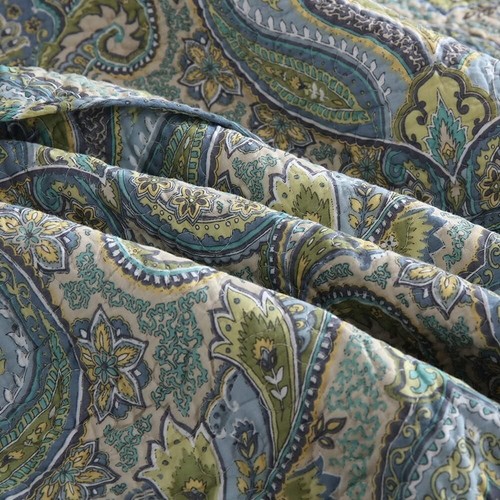 High-Quality King Size Cotton Coverlet Set - Vintage Damask & Paisley Reversible - Picture 9 of 11