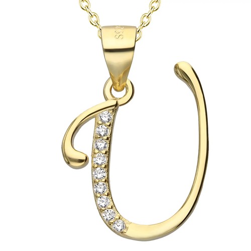 Buchstaben Anhänger mit Kette echt 925 Silber vergoldet Zirkonia Geschenke Damen - Bild 96 von 111