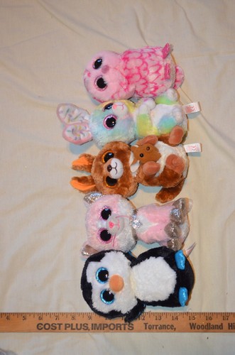 Ty Beanie Boos LOt of 5 Penguin Kangaroo Bunny Owl Cat - Picture 2 of 6