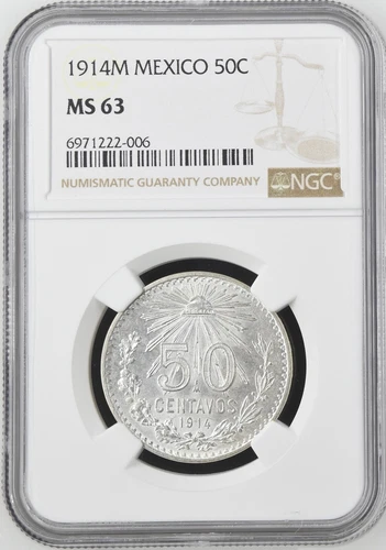 1914 M Mexico 50 Centavos NGC MS 63