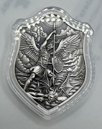 2023 Südkorea Saint Michael Shield 2oz .999 Silber Stacker Plastikkapsel