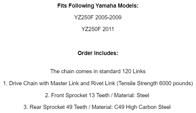 Yz250f Sprocket And Chain Caltric Gold O-Ring Chain & Sprocket Kit For Yamaha Yz250f 2005 2009 D 882080 - Foto 3
