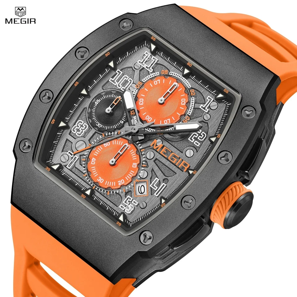 MEGIR Quartz Men's Silicone Strap Sport Military Chronograph Date Wristwatch New - Image 4 of 4