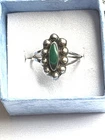 Vintage Taxco Mexico Sterling Silver Ring | Oval Green Malachite Stone | Size 6