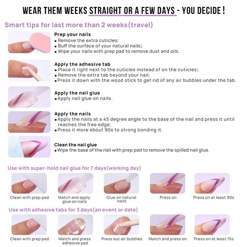 French Tip Press On Nails - White Almond Medium Reusable Stick On Nails in 15... - Bild 8 von 8