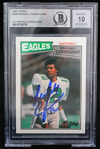 1987 Topps #296 Randall Cunningham Philadelphia Eagles BGS Autograph 10 - Picture 3 of 7