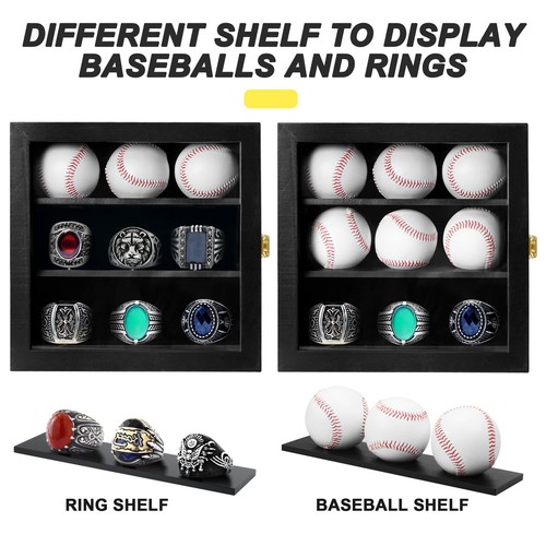 Baseball Display Case Championship Ring Display Case, Wooden Wall Cabinet wit... - Picture 2 of 8