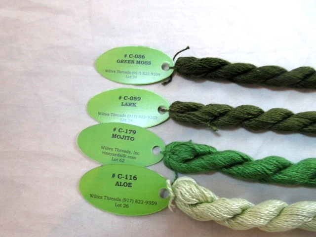 Vineyard Silk Classic Lot of 4 30 yrd Skeins 100% Stranded Silk  Greens    A172 - Image 2 of 2