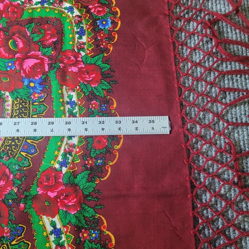 Damen 100% Kaschmir Wolle Schal Tuch Halstuch Schweiz Fransen Blumen Rose Rot - Bild 5 von 7