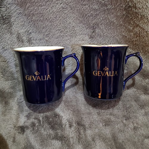 Set of 2 Gevalia Coffee Mugs Navy Blue with Gold Rim - Picture 1 of 8