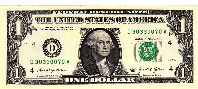 $1 2021 Fancy Serial  Uncirulated CU D30330070A