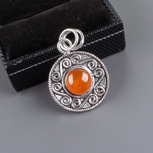 Nature Carnelian Gemstone 925 Sterling Silver Jewelry Oxidized Pendant For Her - Picture 2 of 8