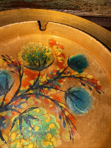 Sascha Brastoff Handpainted Enamel on Copper Ashtray Midcentury Modern Flower - Picture 5 of 8