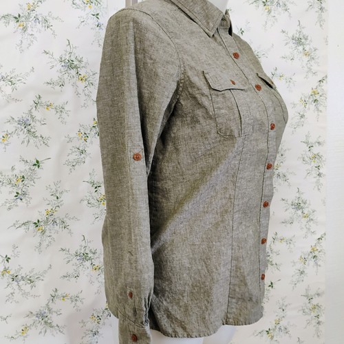 Brooks Brothers Linen Blend Long Sleeve Shirt Women Size 12 Roll Tab Sleeves - Picture 3 of 15