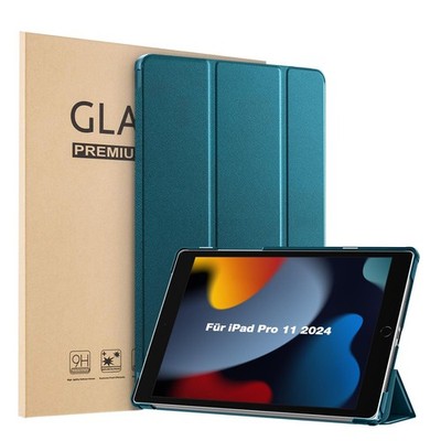 Tablet Schutzhülle für Apple iPad Pro 7. Gen 11 2024 Hülle Cover Blaugrün Glas